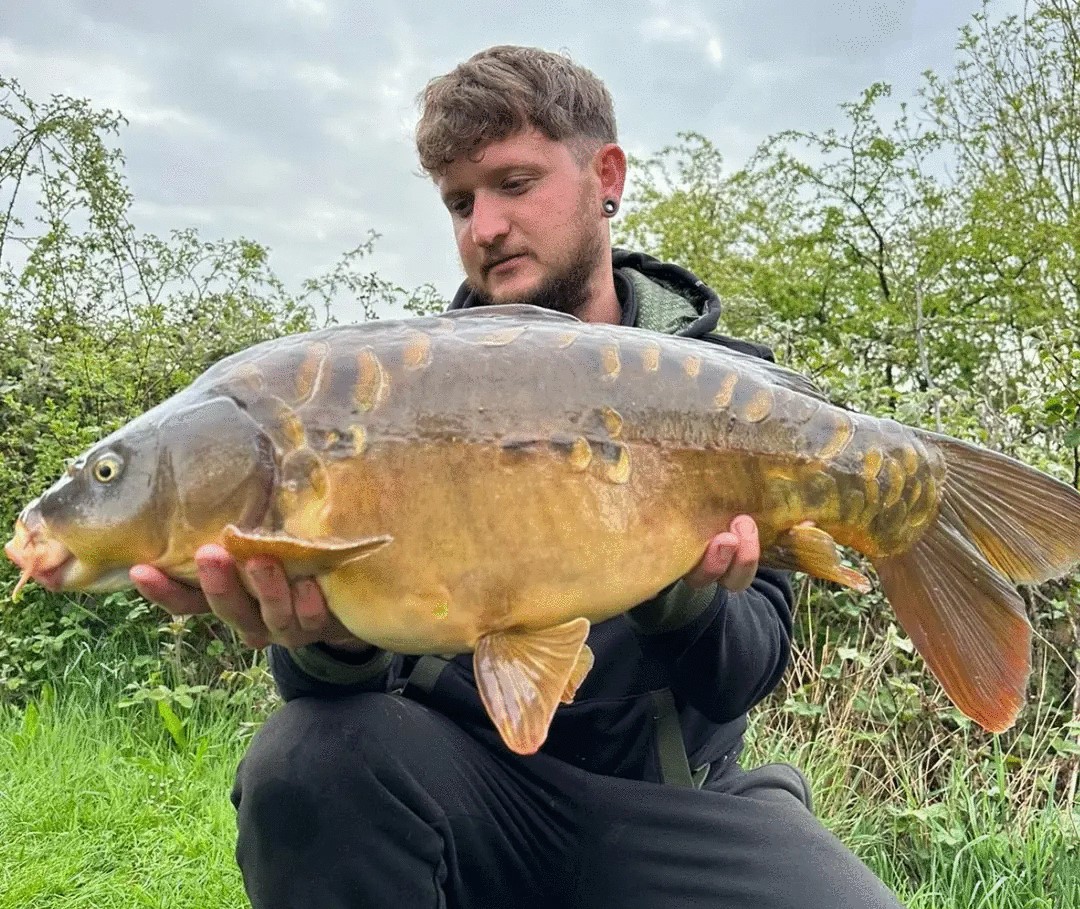 Angler with a carp caught at Alderwood Fishery